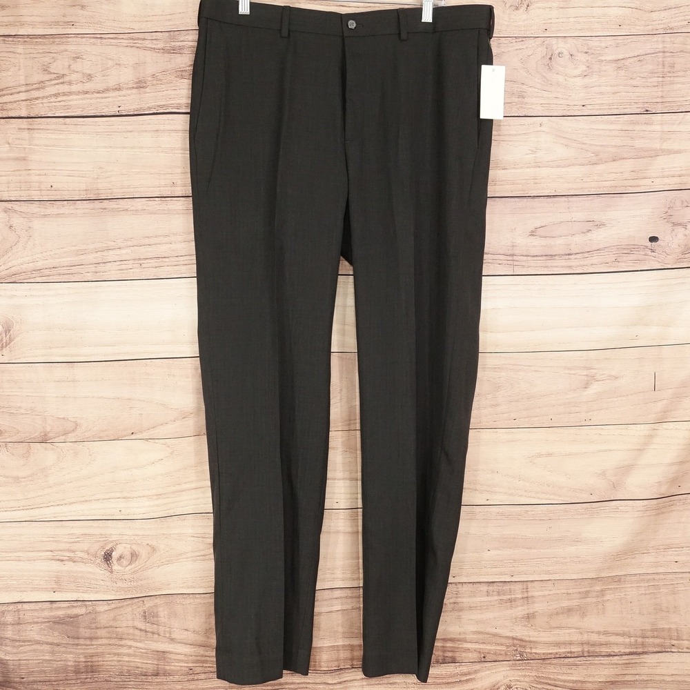 New! Axist Dress Pants Mens 36x32 Charcoal City Pant Flat Front Business Formal